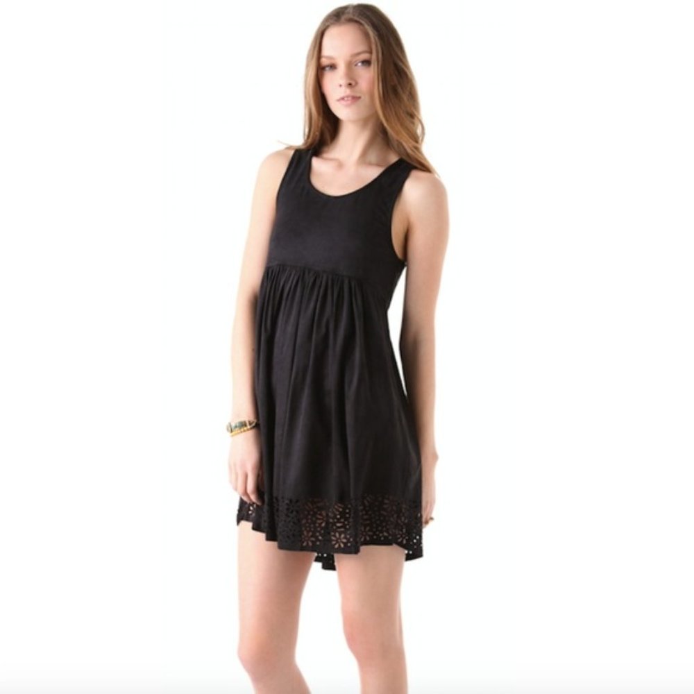 MINKPINK Petal Punch Faux Suede Dress Black